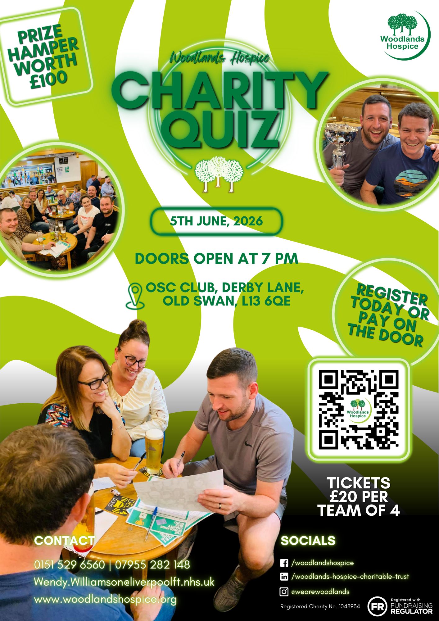 Event Details Friday 5th June 2026 OSC Club, Derby Lane, Old Swan L13 6QE.  Doors Open at 7pm, Quiz Starts at 8pm.  Tickets £20 per team of 4, mixed teams preferred but not essential.  Mid evening entertainment.  Raffle & Roll the Pound Coin fun on the night.